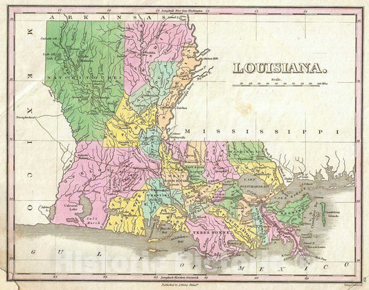 Historic Map : Finley Map of Louisiana, 1827, Vintage Wall Art
