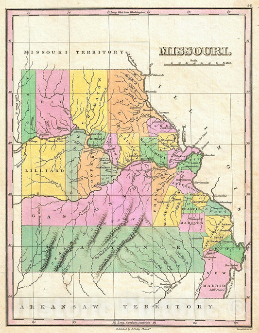 Historic Map : Finley Map of Missouri, 1827, Vintage Wall Art