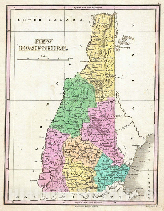 Historic Map : Finley Map of New Hampshire, 1827, Vintage Wall Art