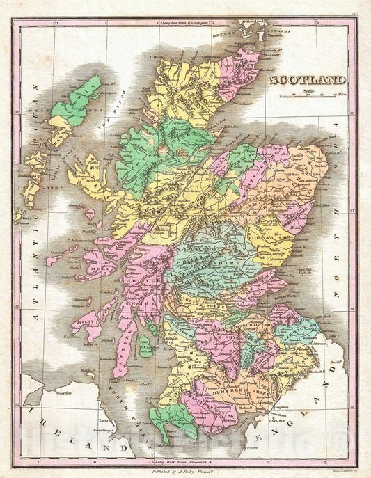 Historic Map : Finley Map of Scotland, 1827, Vintage Wall Art