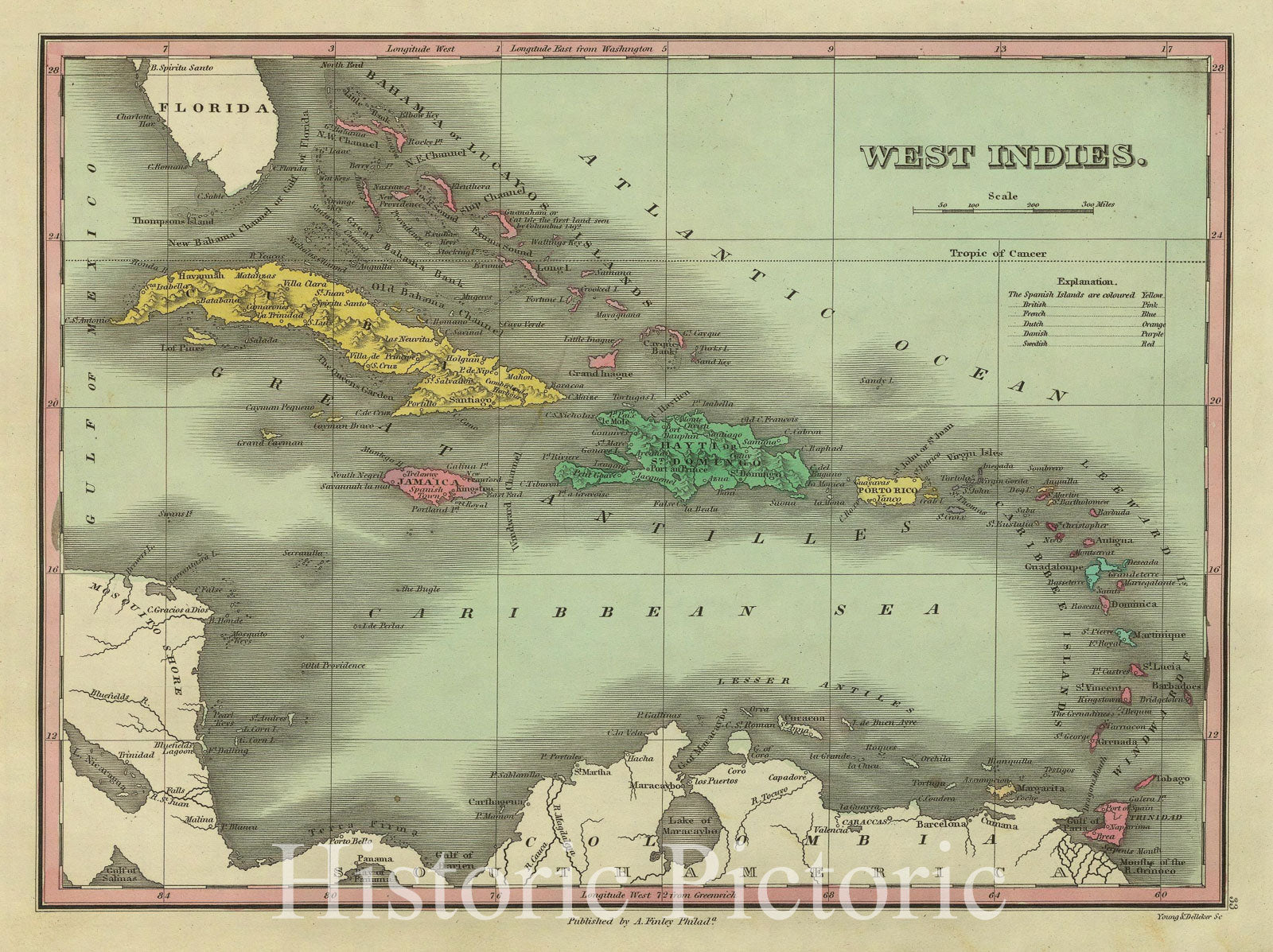 Historic Map : Finley Map of The West Indies, Caribbean, and Antilles, 1827, Vintage Wall Art