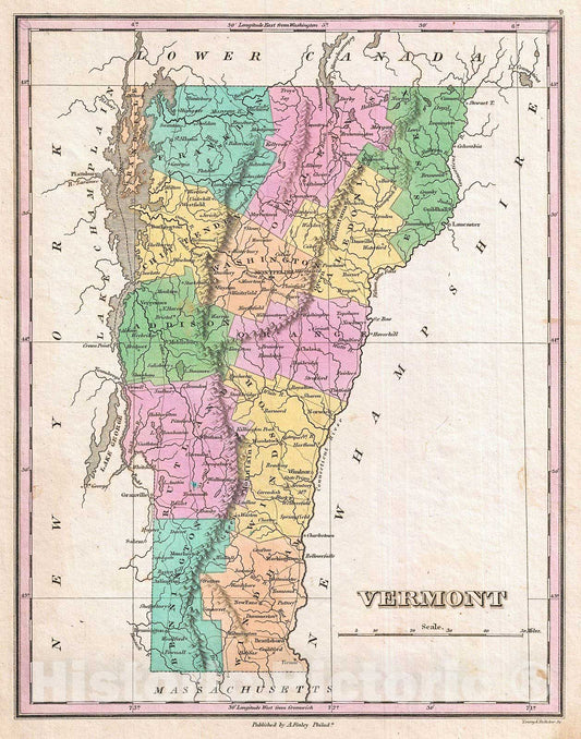 Historic Map : Finley Map of Vermont, 1827, Vintage Wall Art