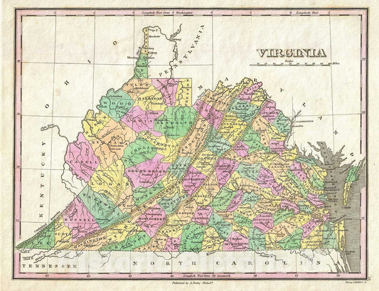 Historic Map : Finley Map of Virginia, 1827, Vintage Wall Art