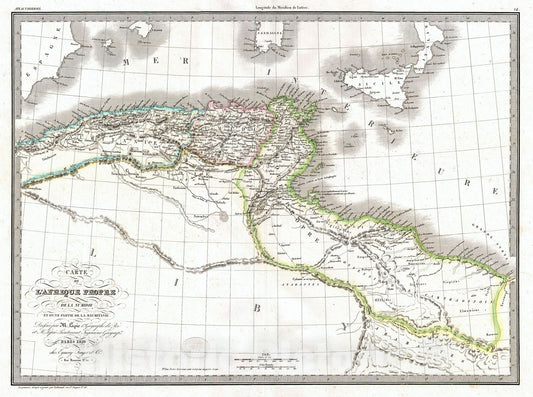 Historic Map : Lapie Historical Map of Empire of Carthage (Modern Tunisia), 1829, Vintage Wall Art
