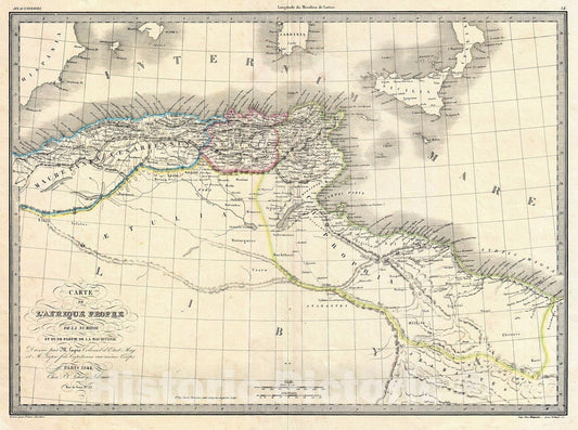 Historic Map : Lapie Historical Map of The Barbary Coast in Ancient Roman Times, 1829, Vintage Wall Art