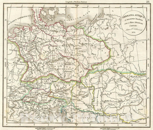 Historic Map : Delamarche Map of Germany in Roman Times , 1832, Vintage Wall Art