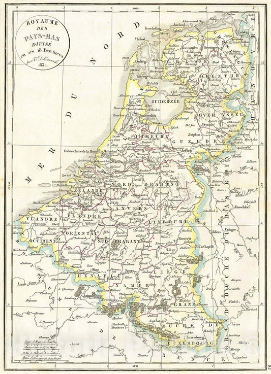 Historic Map : Delamarche Map of Holland and Belgium, 1832, Vintage Wall Art