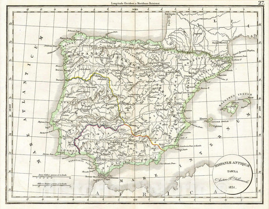 Historic Map : Delamarche Map of Spain and Portugal Under The Roman Empire, 1832, Vintage Wall Art