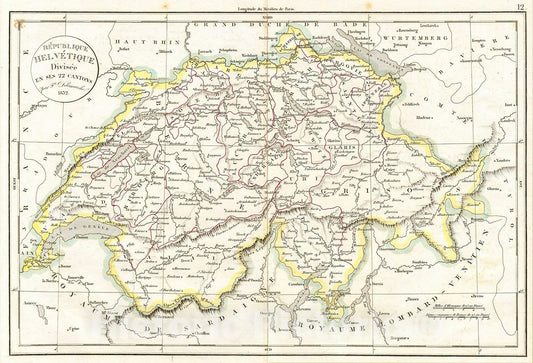 Historic Map : Delamarche Map of Switzerland, 1832, Vintage Wall Art