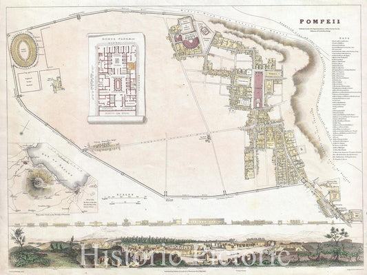 Historic Map : S.D.U.K. City Plan or Map of Pompeii, Italy, 1832, Vintage Wall Art