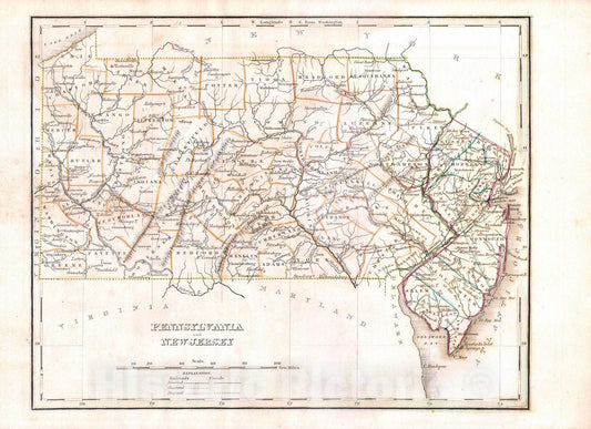 Historic Map : BraArtd Map of Pennsylvania and New Jersey, 1835, Vintage Wall Art