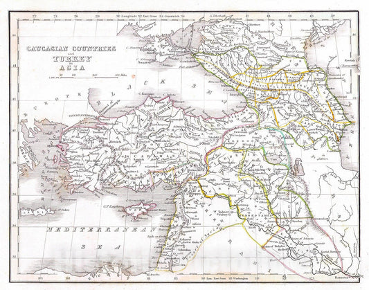 Historic Map : BraArtd Map of Turkey in Asia and The Caucases, 1835, Vintage Wall Art