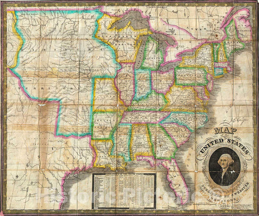 Historic Map : Webster Map of The United States , 1835, Vintage Wall Art