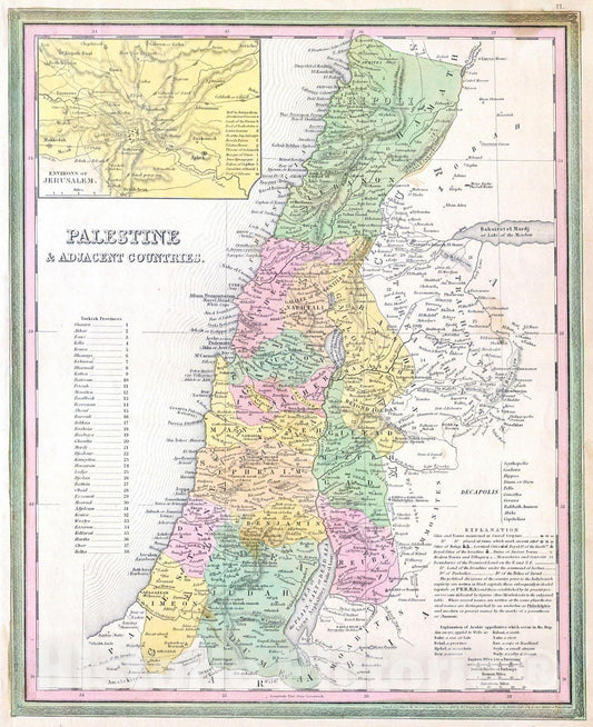 Historic Map : Tanner Map of Palestine, Israel, Holy Land, 1836, Vintage Wall Art