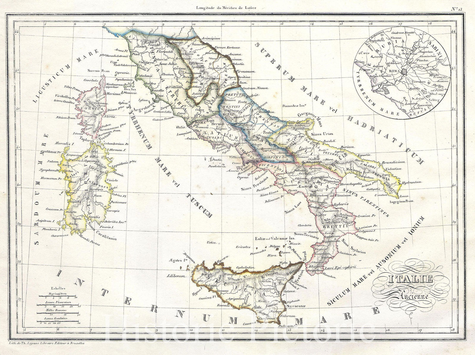 Historic Map : MalteBrun Map of Italy in Ancient Roman Times, 1837, Vintage Wall Art