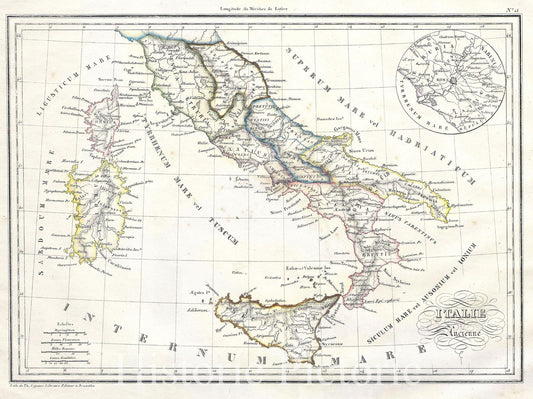 Historic Map : MalteBrun Map of Italy in Ancient Roman Times, 1837, Vintage Wall Art