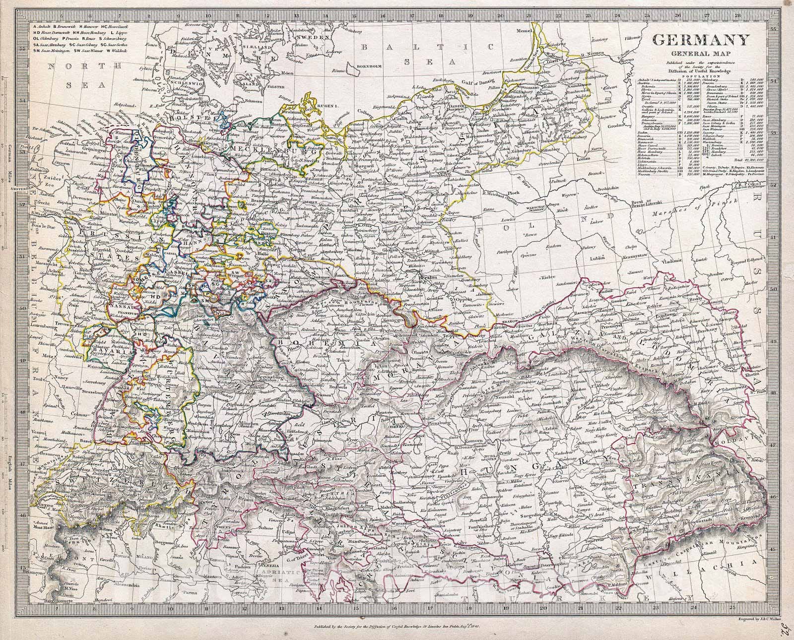 Historic Map : S.D.U.K. Map of Germany , 1840, Vintage Wall Art