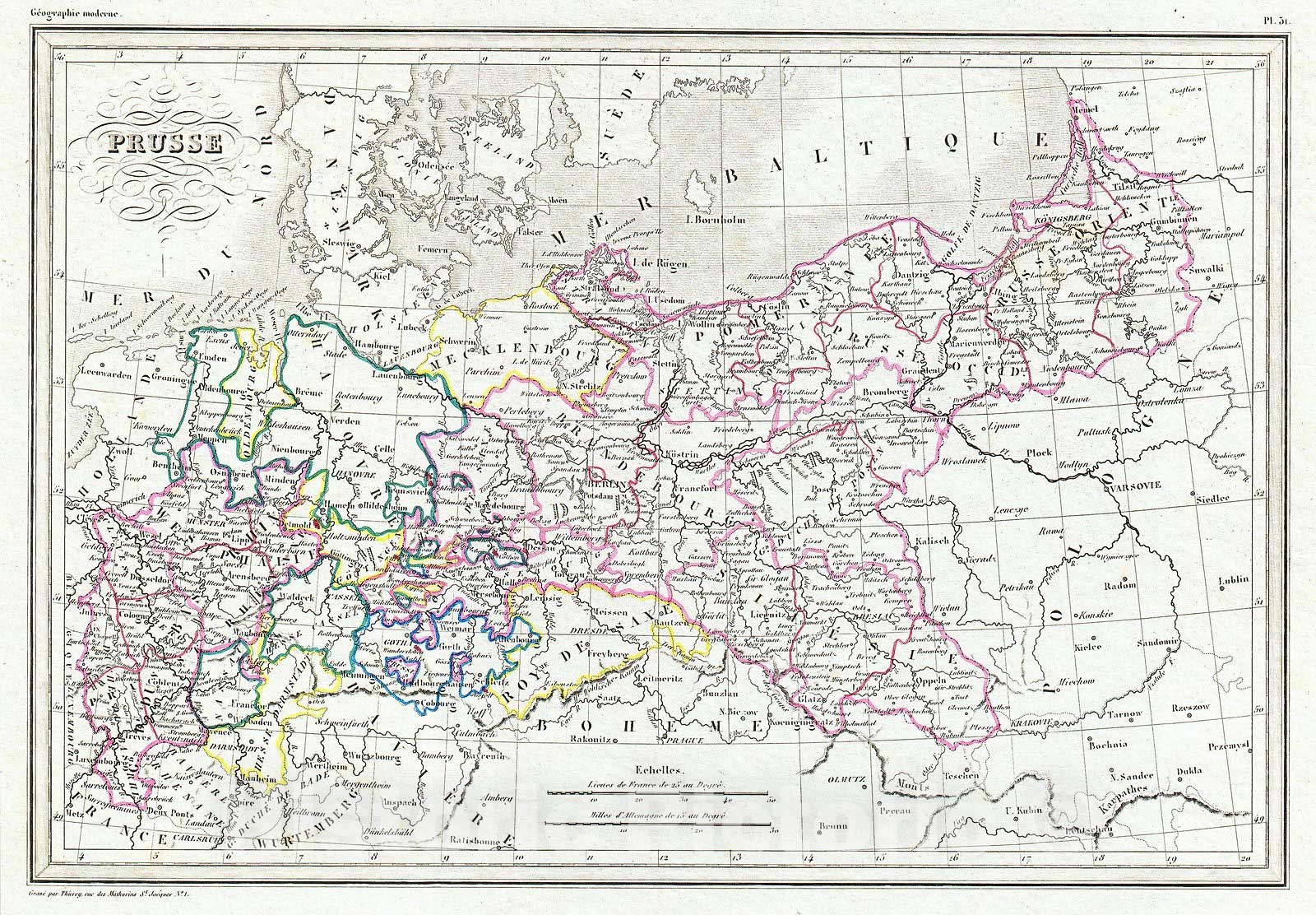 Historic Map : MalteBrun Map of Prussia, Germany, 1843, Vintage Wall Art