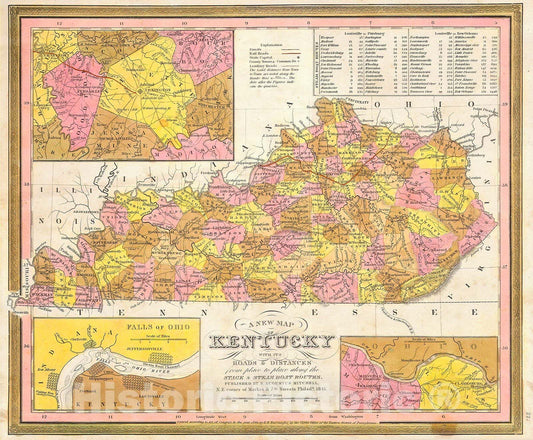 Historic Map : Burroughs, Mitchell Map of Kentucky , 1846, Vintage Wall Art