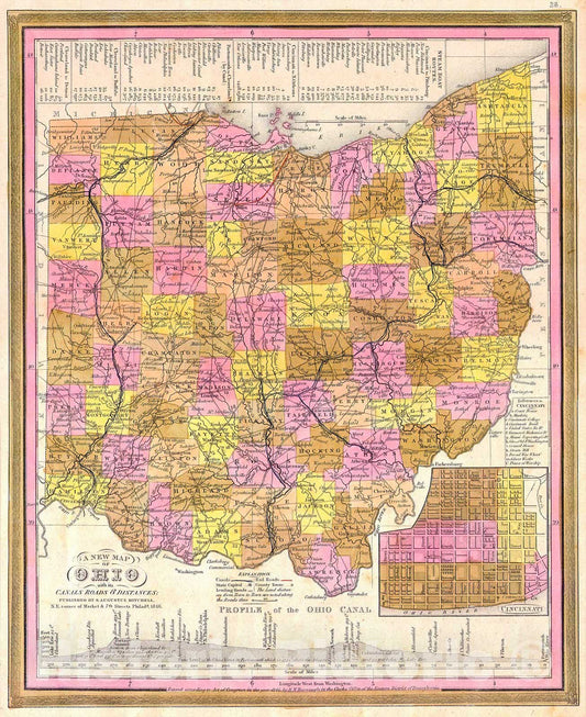 Historic Map : Burroughs, Mitchell Map of Ohio, 1846, Vintage Wall Art