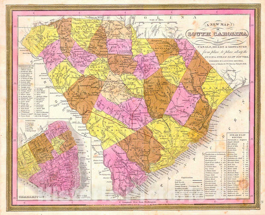 Historic Map : Mitchell, Burroughs Map of South Carolina , 1846, Vintage Wall Art