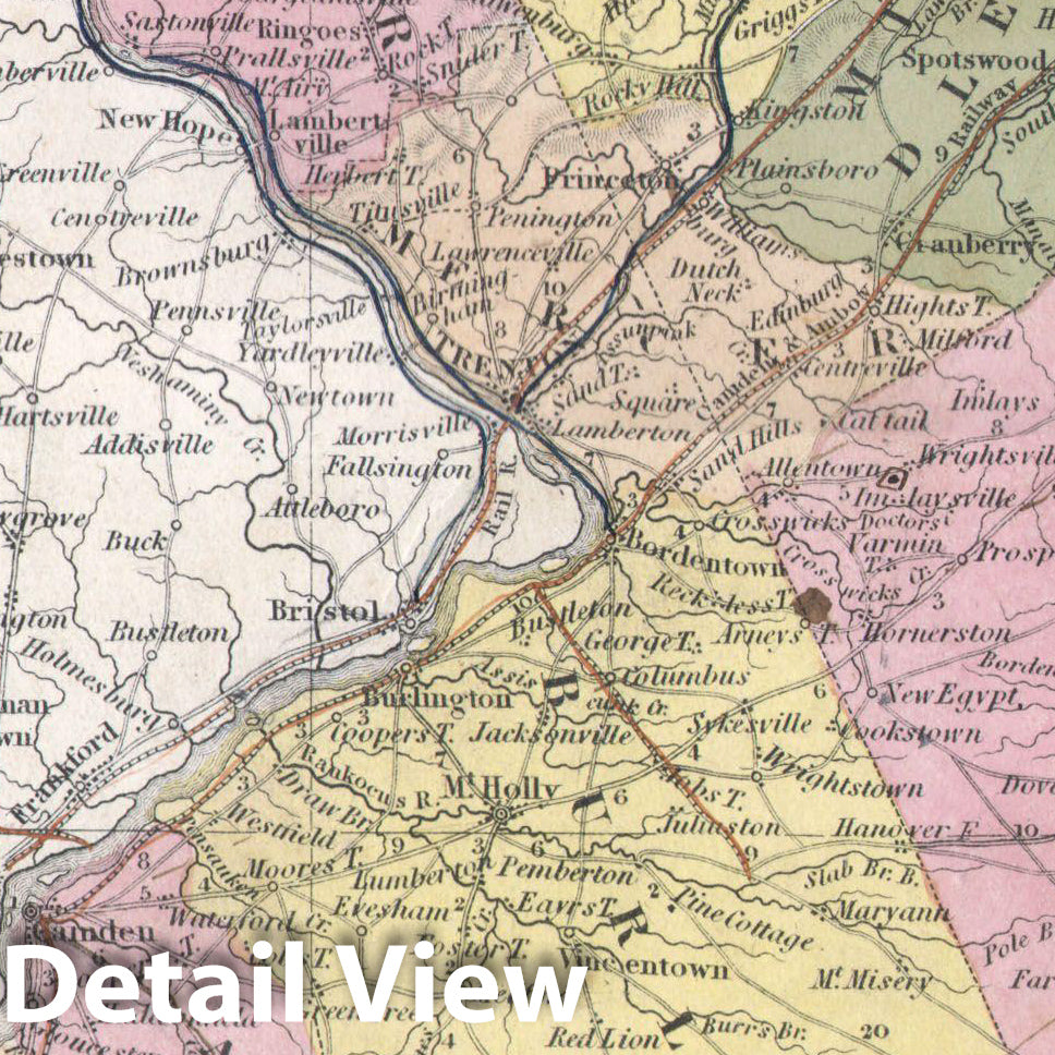 Historic Map : Mitchell, Tanner Map of New Jersey , 1846, Vintage Wall Art