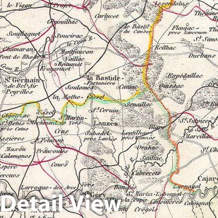 Historic Map : Levasseur Map of The Dept. Du Lot, France, 1847, Vintage Wall Art