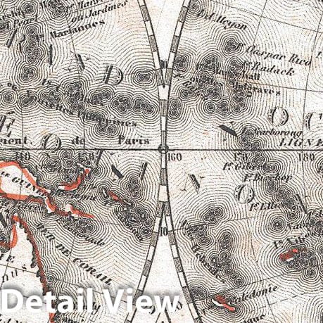 Historic Map : Barbie du Bocage Map of The World in Hemispheres, 1848, Vintage Wall Art