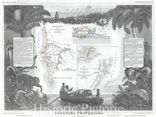 Historic Map : Levasseur Map of Senegal, Gambia and Madagascar, 1848, Vintage Wall Art