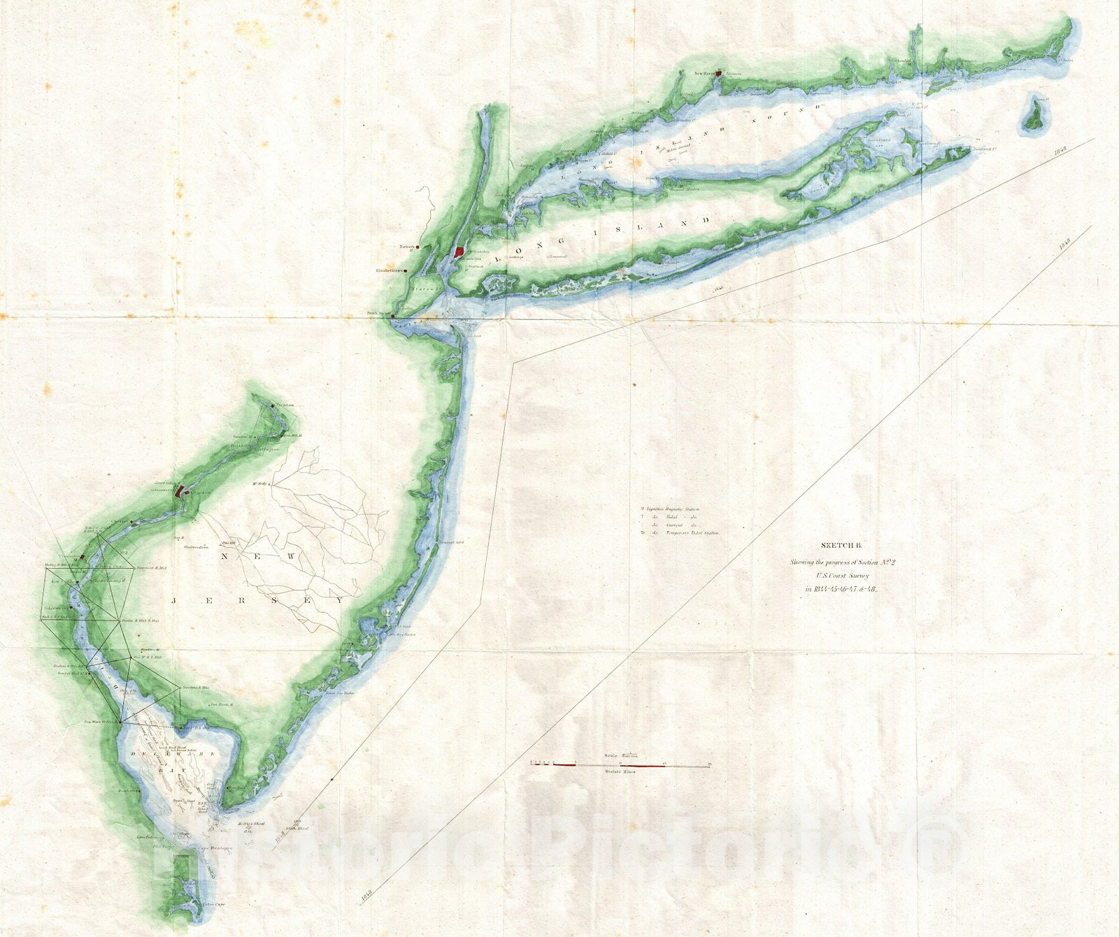 Historic Map : U.S. Coast Survey Map of New Jersey and Long Island , 1848, Vintage Wall Art