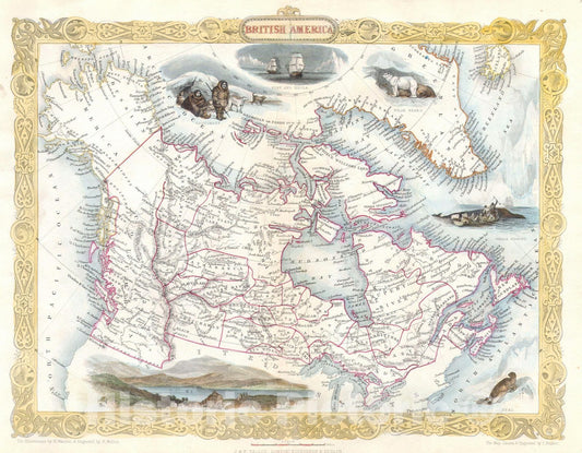 Historic Map : Tallis Map of Canada or British America w Oregon, 1849, Vintage Wall Art