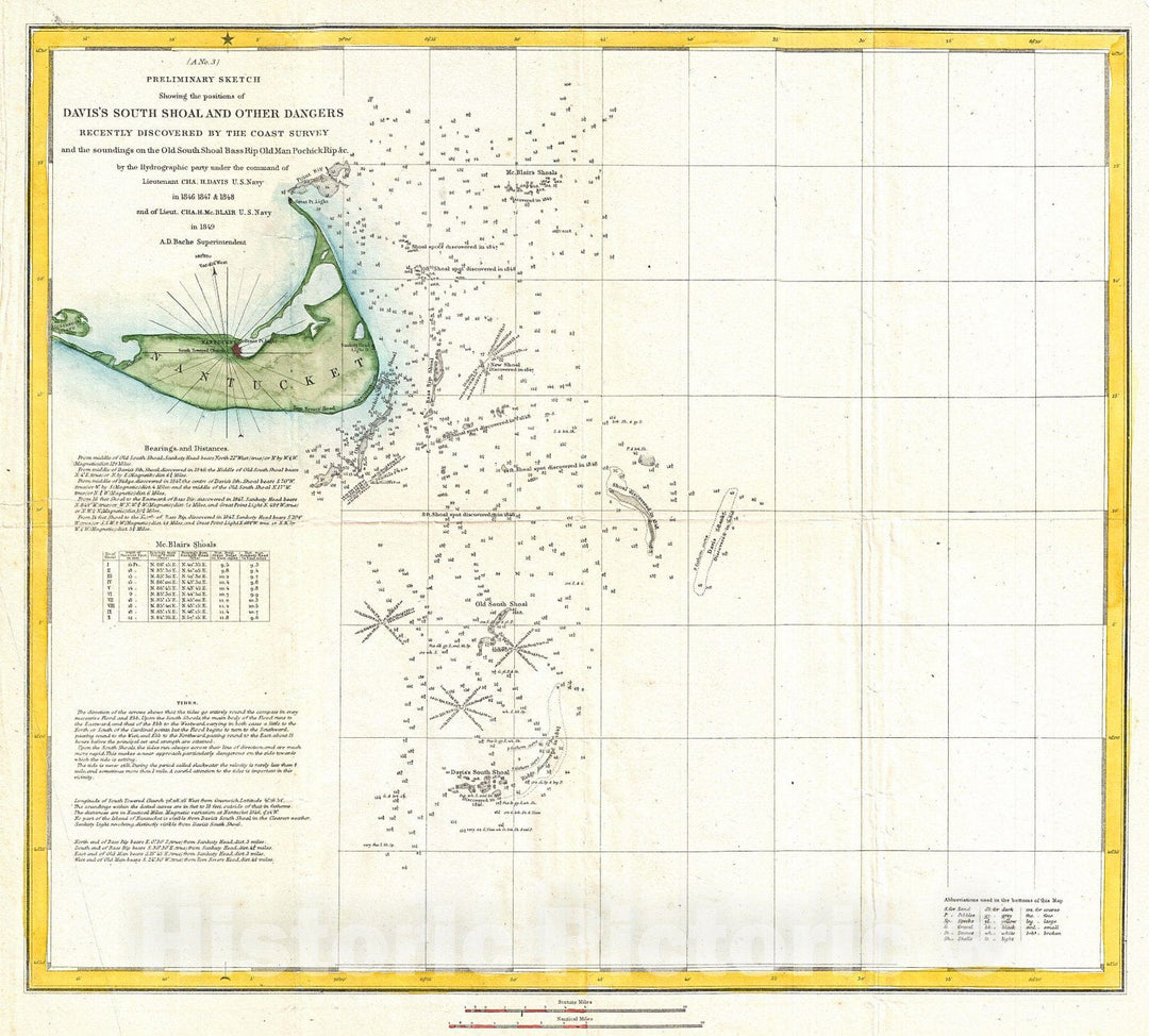 Historic Map : U.S. Coast Survey Map of Nantucket and The Davis Shoals , 1849, Vintage Wall Art