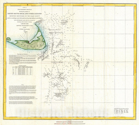 Historic Map : U.S. Coast Survey Map of Nantucket and The Davis Shoals , 1849, Vintage Wall Art