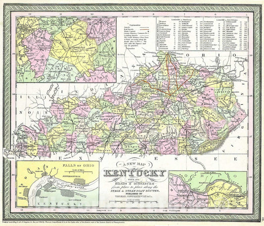 Historic Map : Cowperthwait Map of Kentucky , 1850, Vintage Wall Art