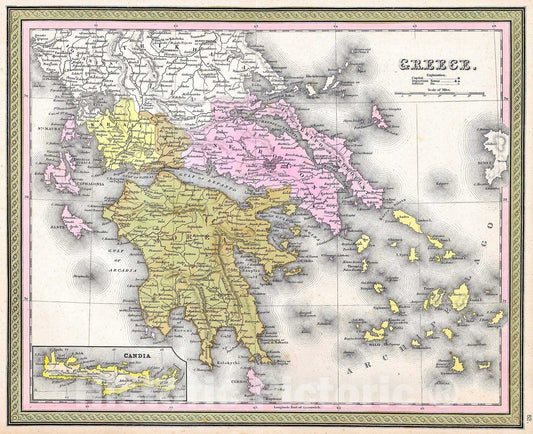 Historic Map : Mitchell Map of Greece , 1850, Vintage Wall Art