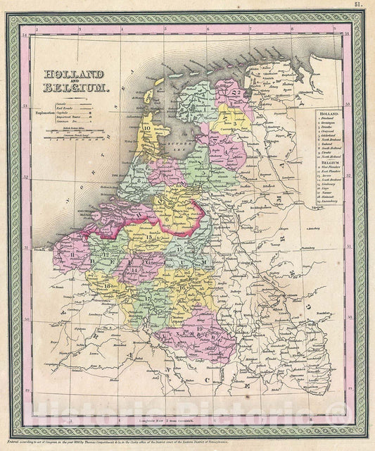 Historic Map : Mitchell Map of Holland and Belgium , 1850, Vintage Wall Art