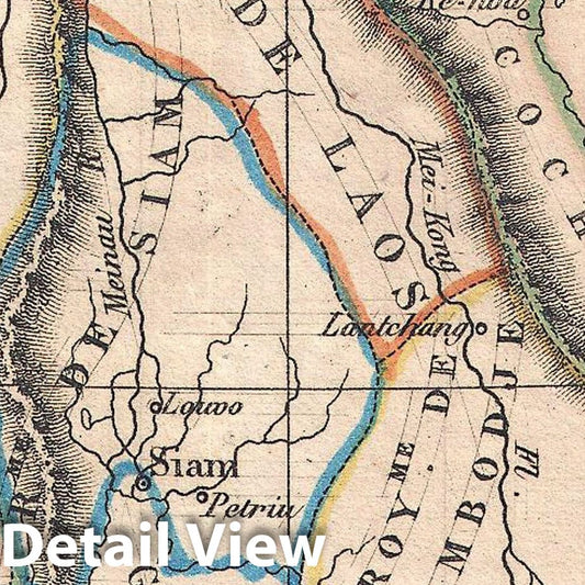 Historic Map : Perrot Map of IndoChine, 1850, Vintage Wall Art