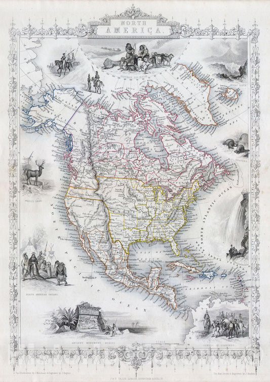 Historic Map : Tallis Map of North America (Texas at Fullest), 1850, Vintage Wall Art