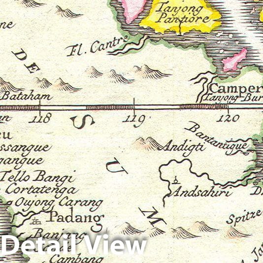 Historic Map : Bellin Map of Sumatra, Malaca, and Singapore , 1852, Vintage Wall Art