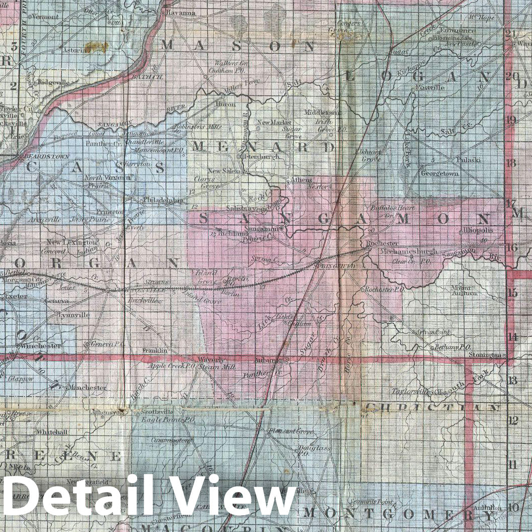 Historic Map : Colton Sectional Pocket Map of Illinois, 1852, Vintage Wall Art
