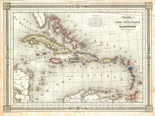 Historic Map : Duvotenay Map of The West Indies, 1852, Vintage Wall Art