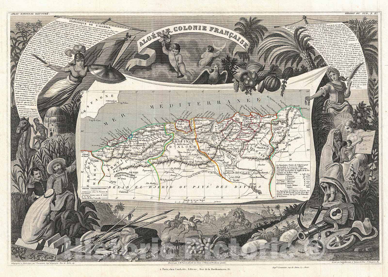 Historic Map : Levasseur Map of Algeria, 1852, Vintage Wall Art