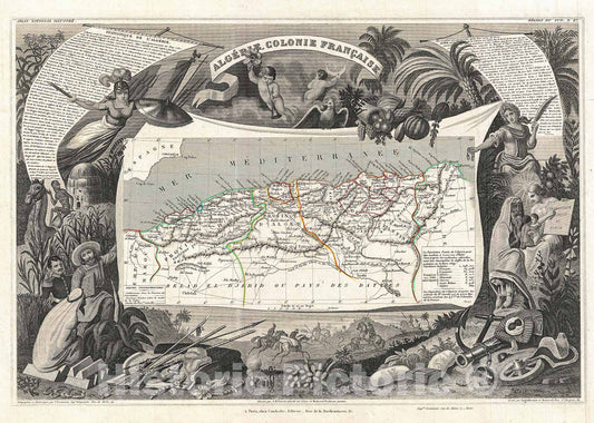 Historic Map : Levasseur Map of Algeria, 1852, Vintage Wall Art