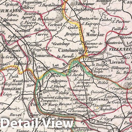 Historic Map : Levasseur Map of The Department De Lot et Garonne, France, 1852, Vintage Wall Art