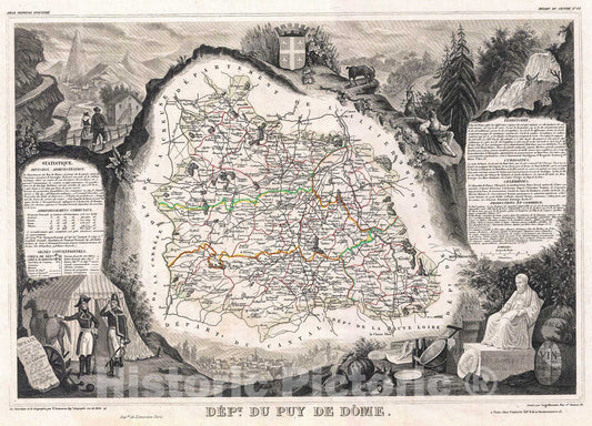 Historic Map : Levasseur Map of The Department Du PUY de Dome, France, 1852, Vintage Wall Art