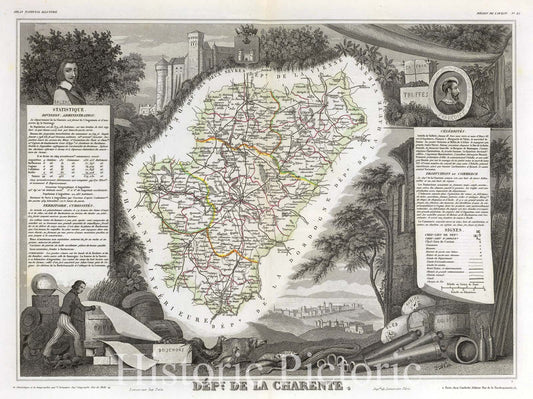 Historic Map : Levasseur Map of The Department La Charente, France (Cognac and Pineau Wine Region), 1852, Vintage Wall Art