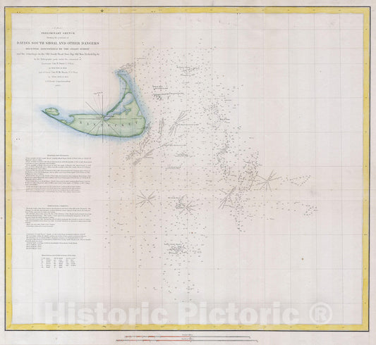 Historic Map : U.S.C.S. Map or Chart of Nantucket, Massachusetts , 1852, Vintage Wall Art