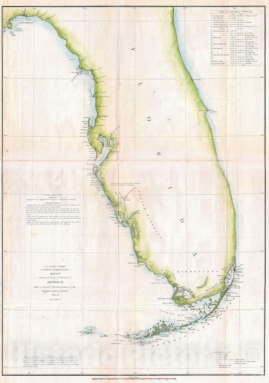Historic Map : U.S. Coast Survey Map of Florida, 1852, Vintage Wall Art