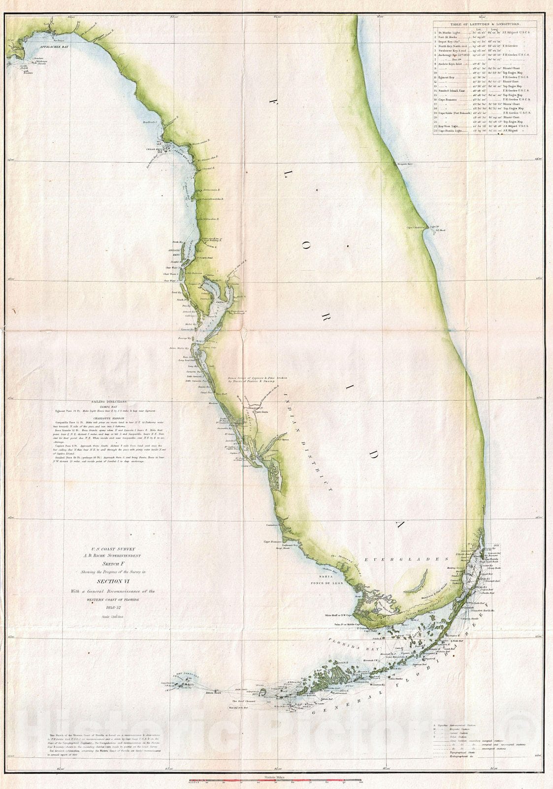 Historic Map : U.S. Coast Survey Map of Florida, 1852, Vintage Wall Art