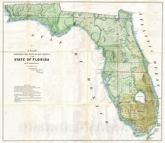 Historic Map : Land Office Plat Map of Florida , 1853, Vintage Wall Art